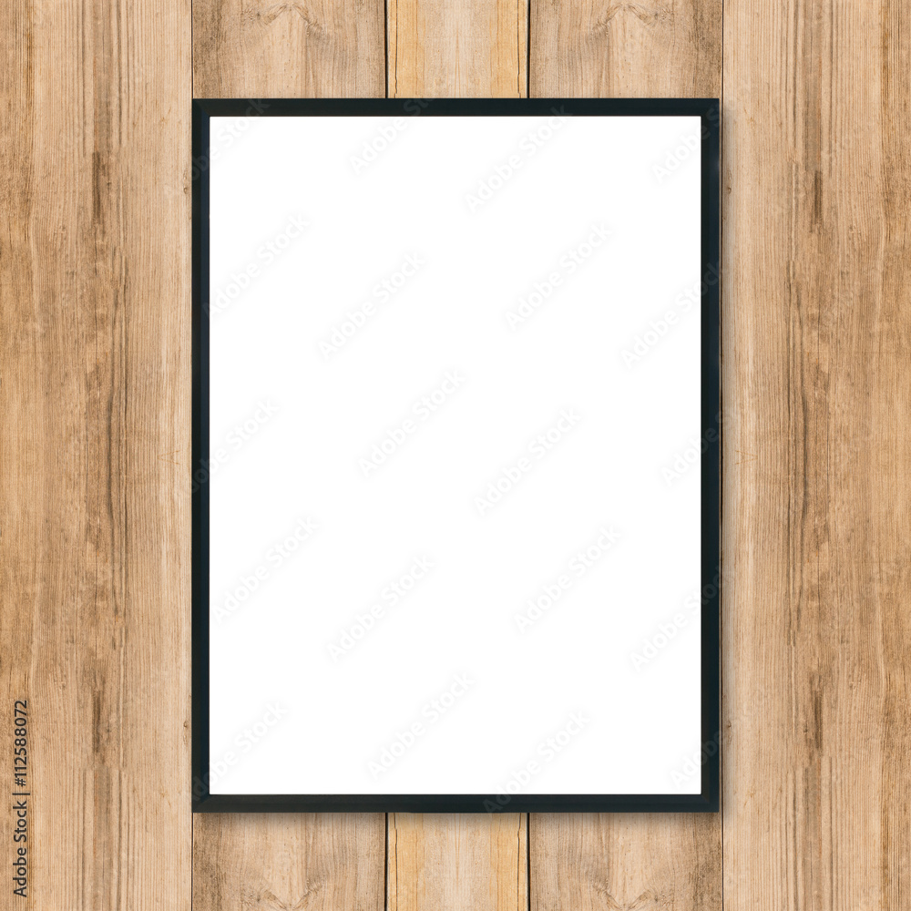 Mock up blank poster picture frame on wood wall. Mock up blank poster picture frame on wood wall.