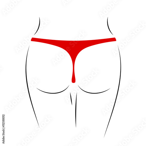Sexy butt silhouette isolated on white background. Woman erotic ass. Fashion model body. Symbol sexual young girl, seductive female. Buttocks, legs, feminine panties. Simple sketch Vector illustration