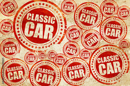 classic car, red stamp on a grunge paper texture