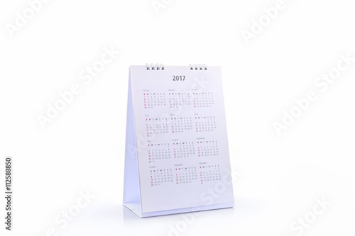 White paper desk spiral calendar 2017.
