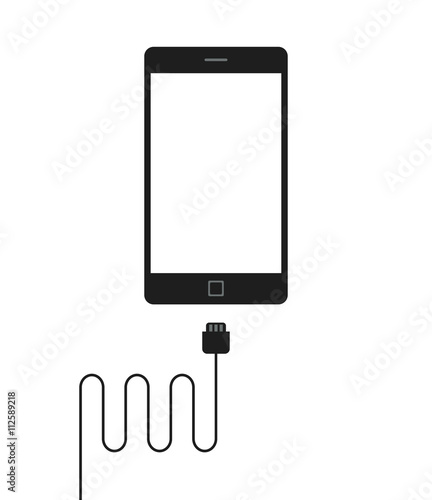 Mobile phone charger vector illustration isolated on white, black and white mobile phone with mobile charger