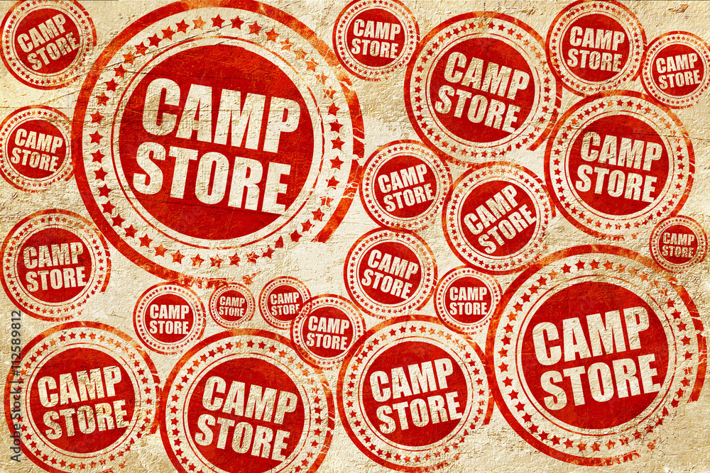 camp store, red stamp on a grunge paper texture