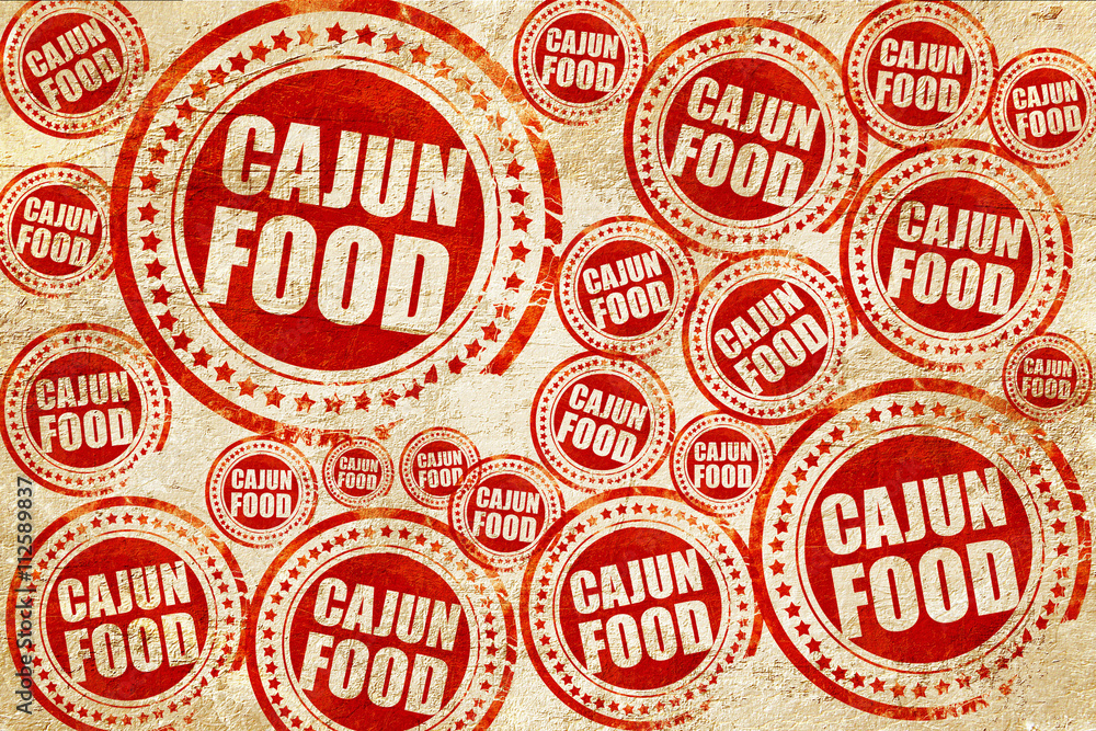 cajun food, red stamp on a grunge paper texture