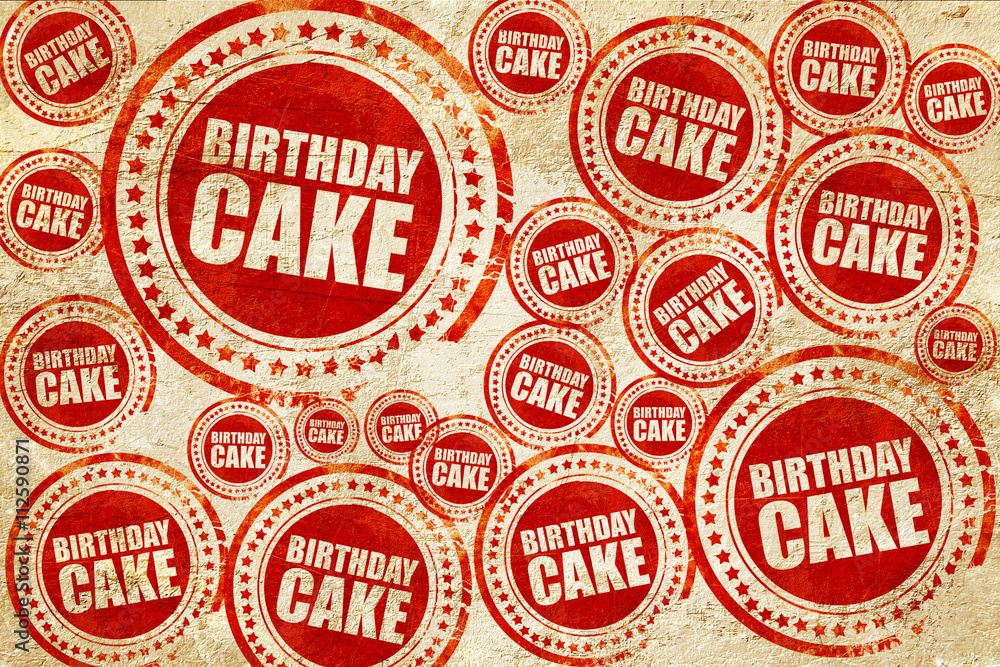 birthday cake, red stamp on a grunge paper texture