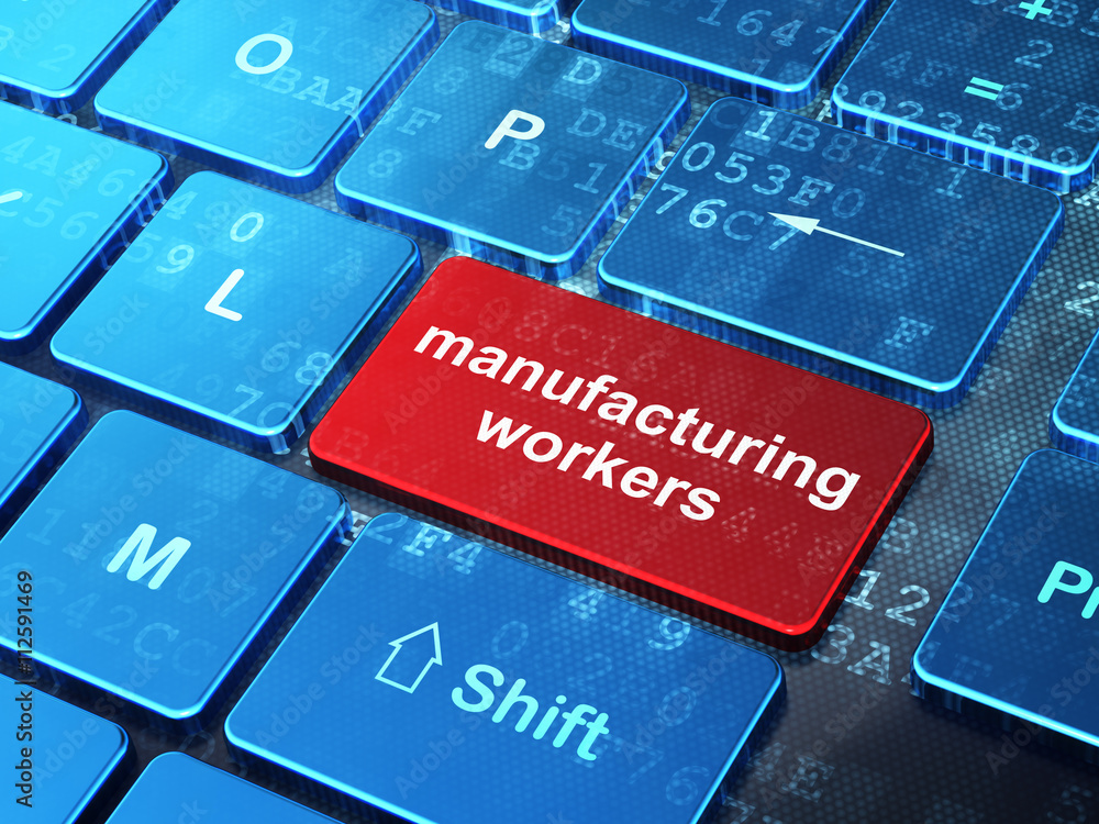 Fototapeta premium Industry concept: Manufacturing Workers on computer keyboard background