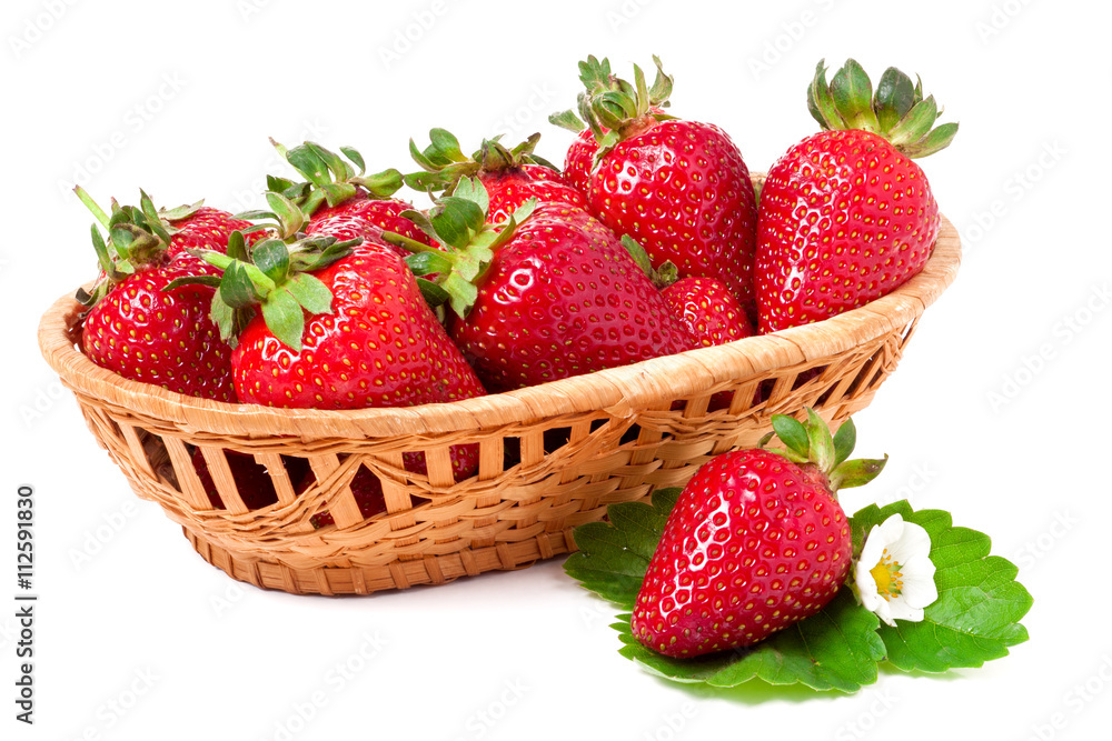 strawberries in a wicker basket isolated on white background strawberries in a wicker basket isolated on white background