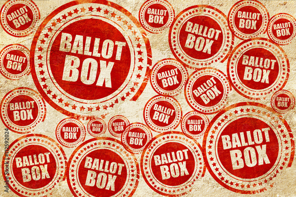 ballot box, red stamp on a grunge paper texture