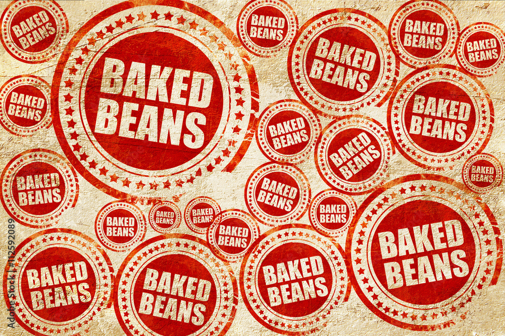 Obraz premium baked beans, red stamp on a grunge paper texture
