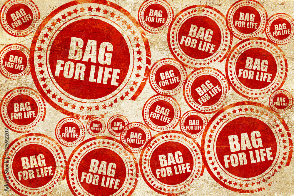 bag for life, red stamp on a grunge paper texture