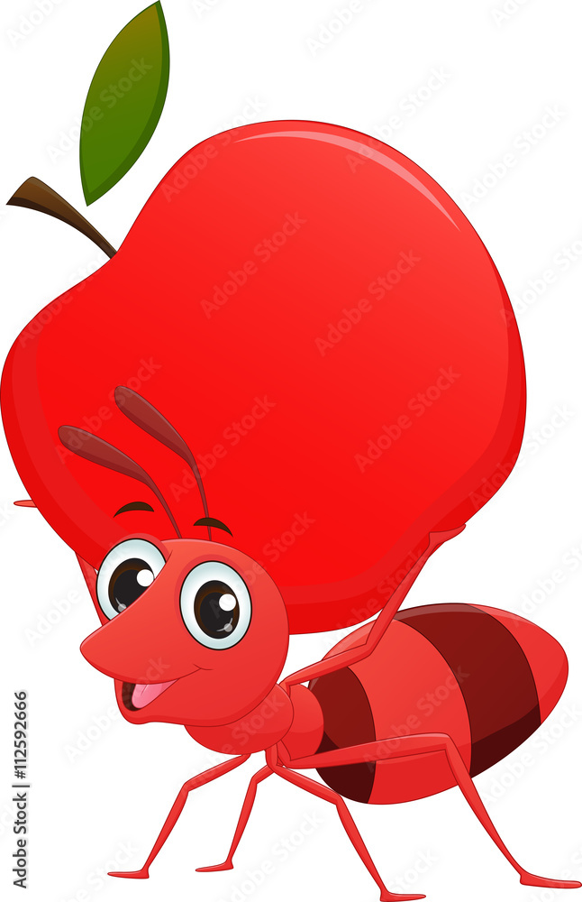 happy ant cartoon with apple Stock Vector | Adobe Stock