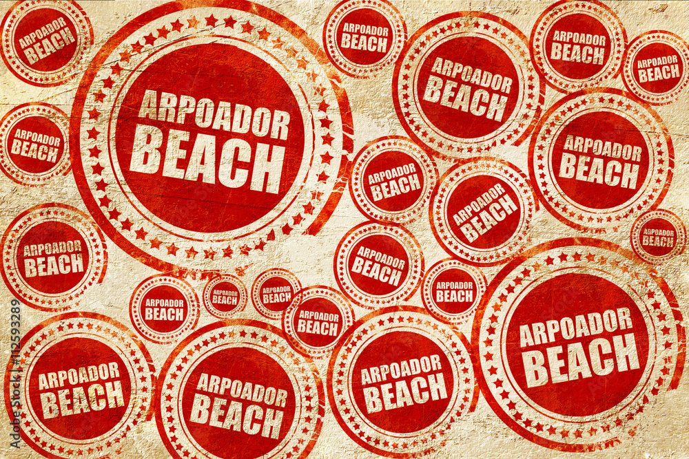 Obraz premium arpoador beach, red stamp on a grunge paper texture