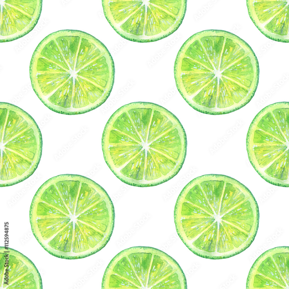 Seamless pattern with lemon lime.Fruit picture.Watercolor hand drawn illustration.White background Seamless pattern with lemon lime.Fruit picture.Watercolor hand drawn illustration.White background