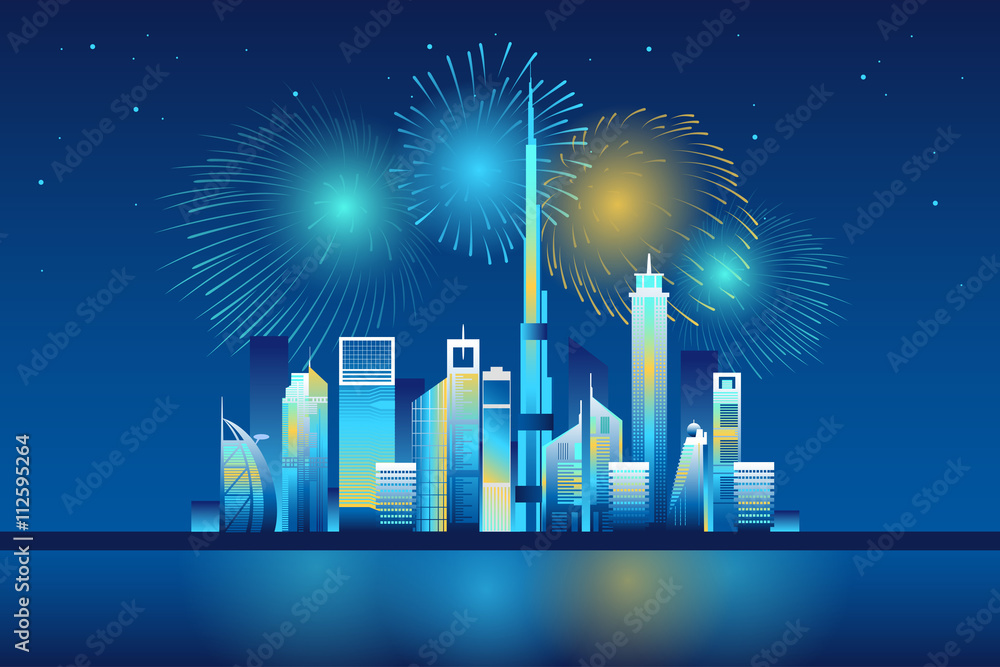 Naklejka premium Fireworks in Dubai city