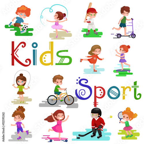Kids sport  isolated boy and girl playing active games vector