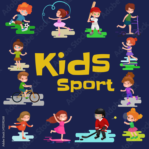 Kids sport  isolated boy and girl playing active games vector