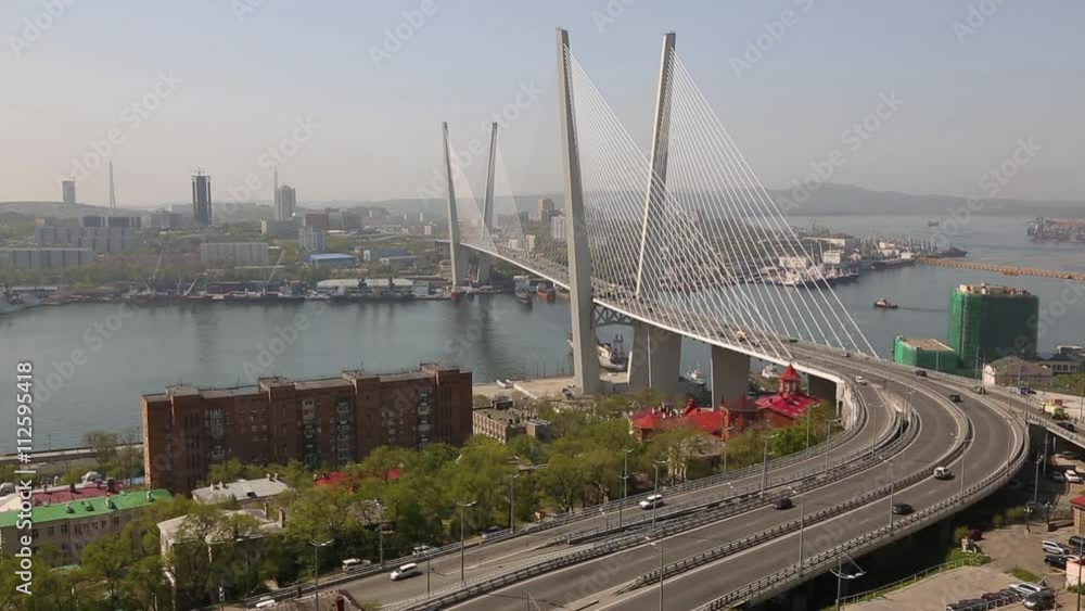 Views of the Vladivostok city, the Golden Horn Bay and the bridge Golden Bridge. Russia Views of the Vladivostok city, the Golden Horn Bay and the bridge Golden Bridge. Russia