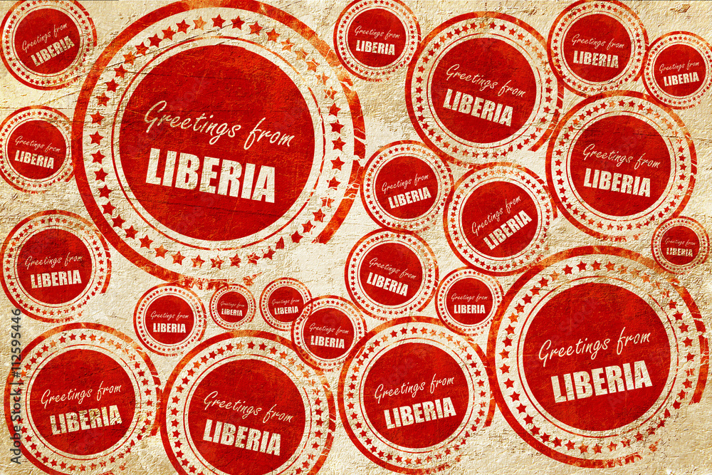 Obraz premium Greetings from liberia, red stamp on a grunge paper texture