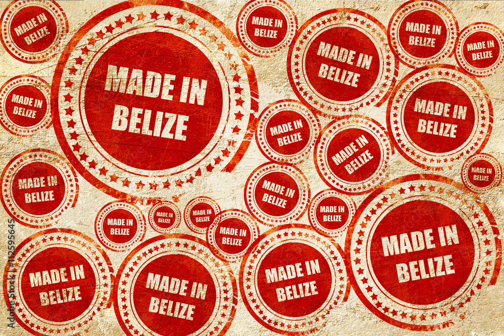 Made in belize, red stamp on a grunge paper texture