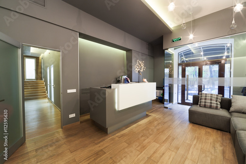 Lobby entrance with reception desk in a dental clinic. Fototapet