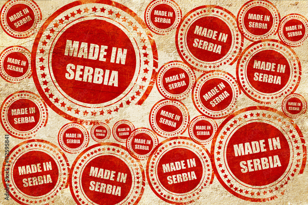 Made in serbia, red stamp on a grunge paper texture Made in serbia, red stamp on a grunge paper texture