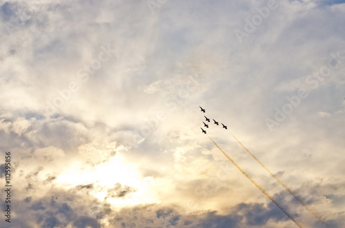 Jests and dramatic sky during the air show