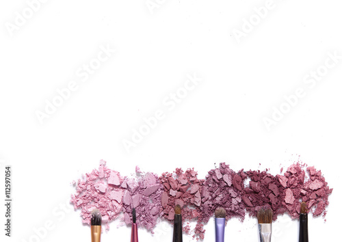 Fototapeta Smashed eye make-up palette in blush pink colours, isolated on a white backgroun