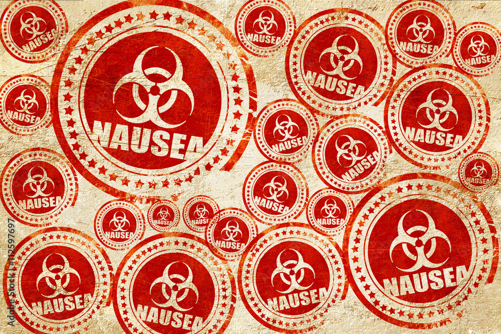 Nausea concept background, red stamp on a grunge paper texture