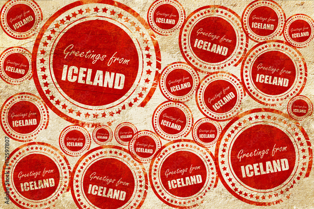 Obraz premium Greetings from iceland, red stamp on a grunge paper texture