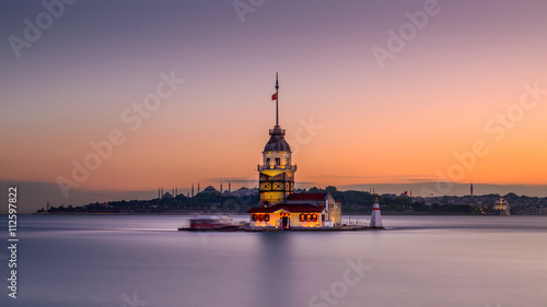 Twilight at Maiden's Tower in Istanbul, Turkey