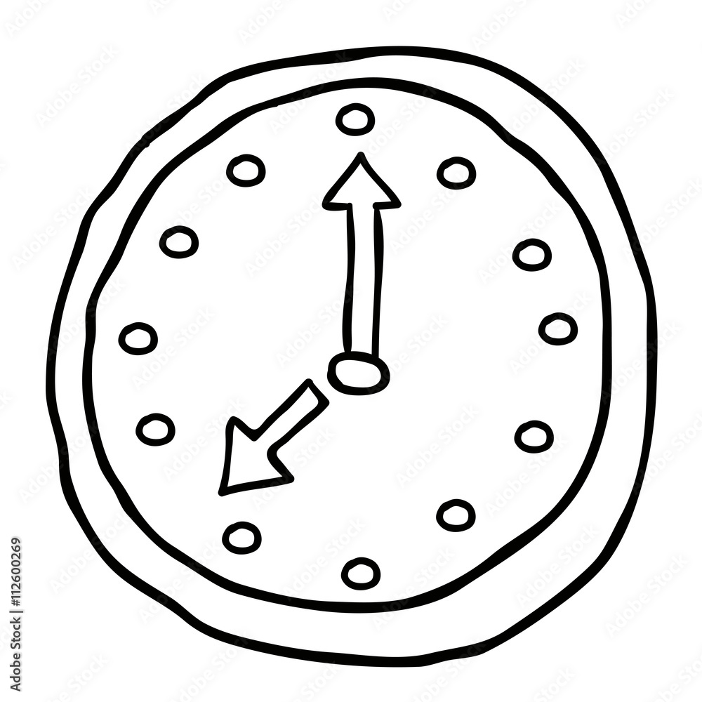 black and white wall clock cartoon doodle Stock Vector | Adobe Stock