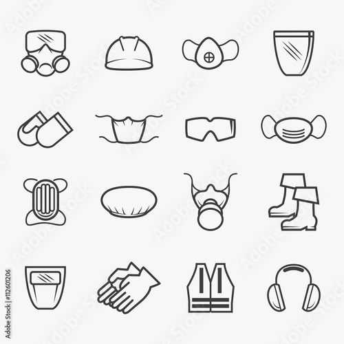 Occupational safety and health icons. Job safety signs. Vector illustration