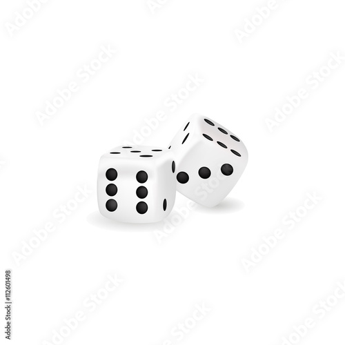Isolated object. White dice on a white background. Realistic obj