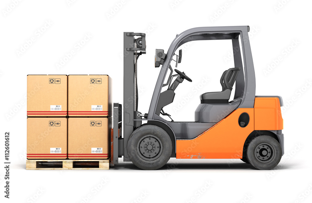 Forklift truck with boxes on pallet 3d Forklift truck with boxes on pallet 3d