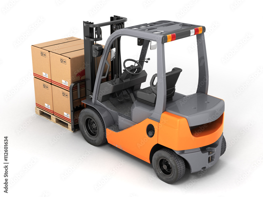 Forklift truck with boxes on pallet 3d Forklift truck with boxes on pallet 3d