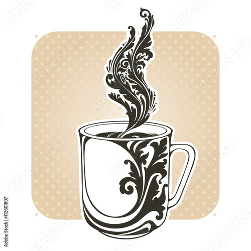 Decorative ornamental cup with coffee or tea