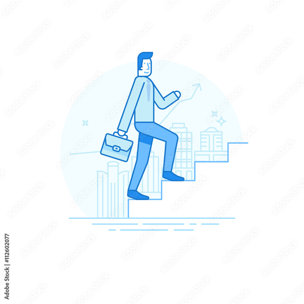Vector illustration in trendy flat linear style in blue colour Vector illustration in trendy flat linear style in blue colour