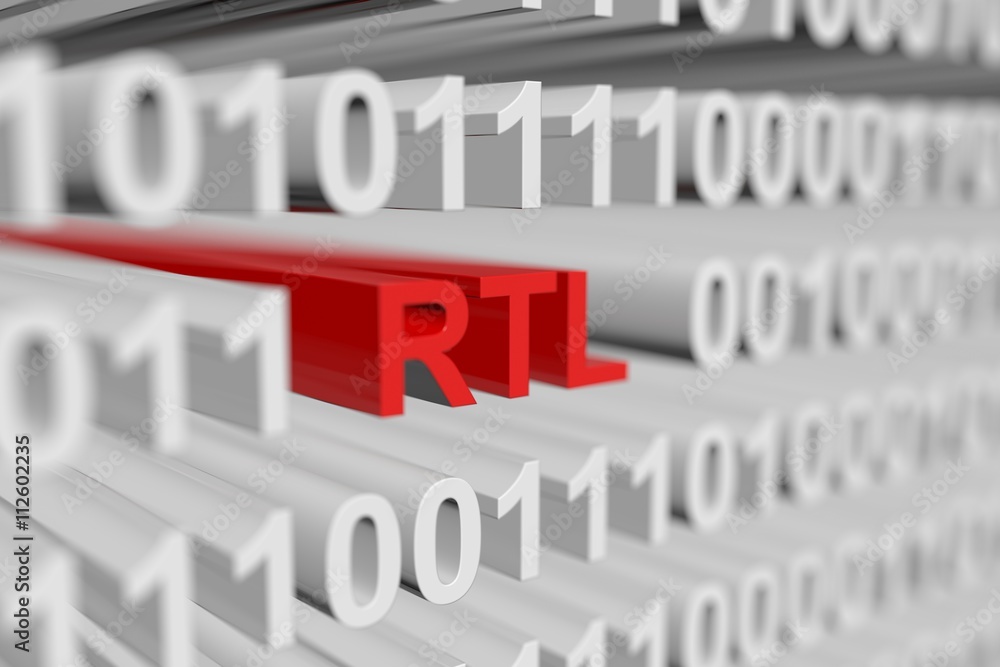 RTL as a binary code with blurred background 3D illustration