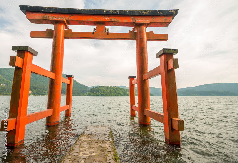 Famous Shrine of Hakone over the waters of Lake Ashi - Japan Famous Shrine of Hakone over the waters of Lake Ashi - Japan