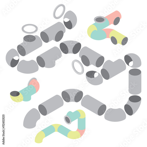 Duct pipe. Set element for construction air conditioning or HVAC system, isometric illustration