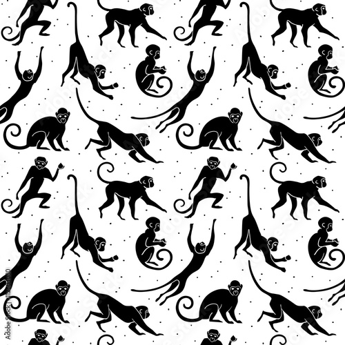 Carta da parati Scimmie - Carta da parati Monkey silhouette pattern new year