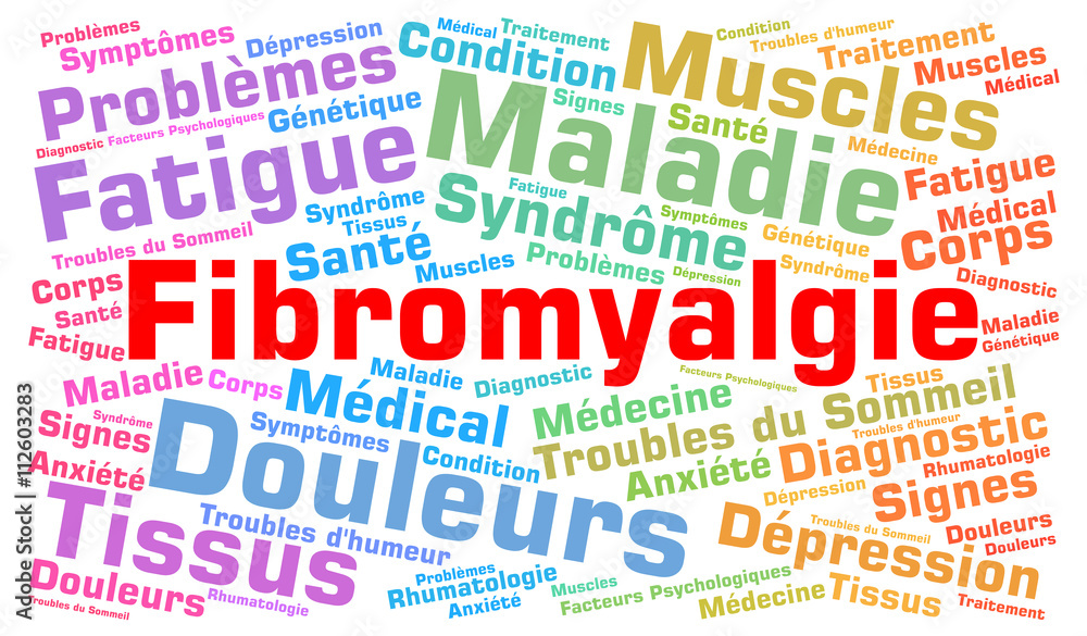 Fibromyalgia word cloud concept with french text Fibromyalgia word cloud concept with french text
