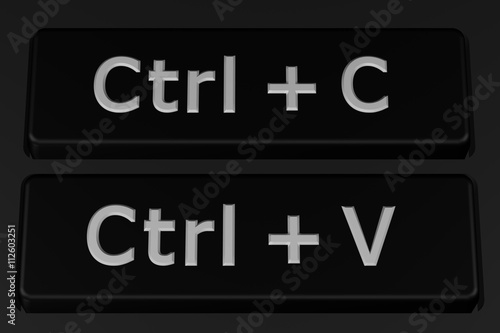 Concept: Copy paste buttons. 3D rendering.