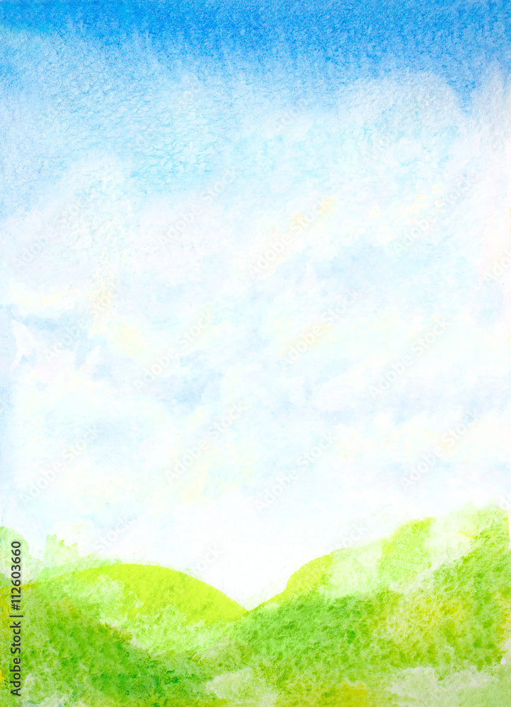 watercolor hand painted landscape illustration with abstract sky