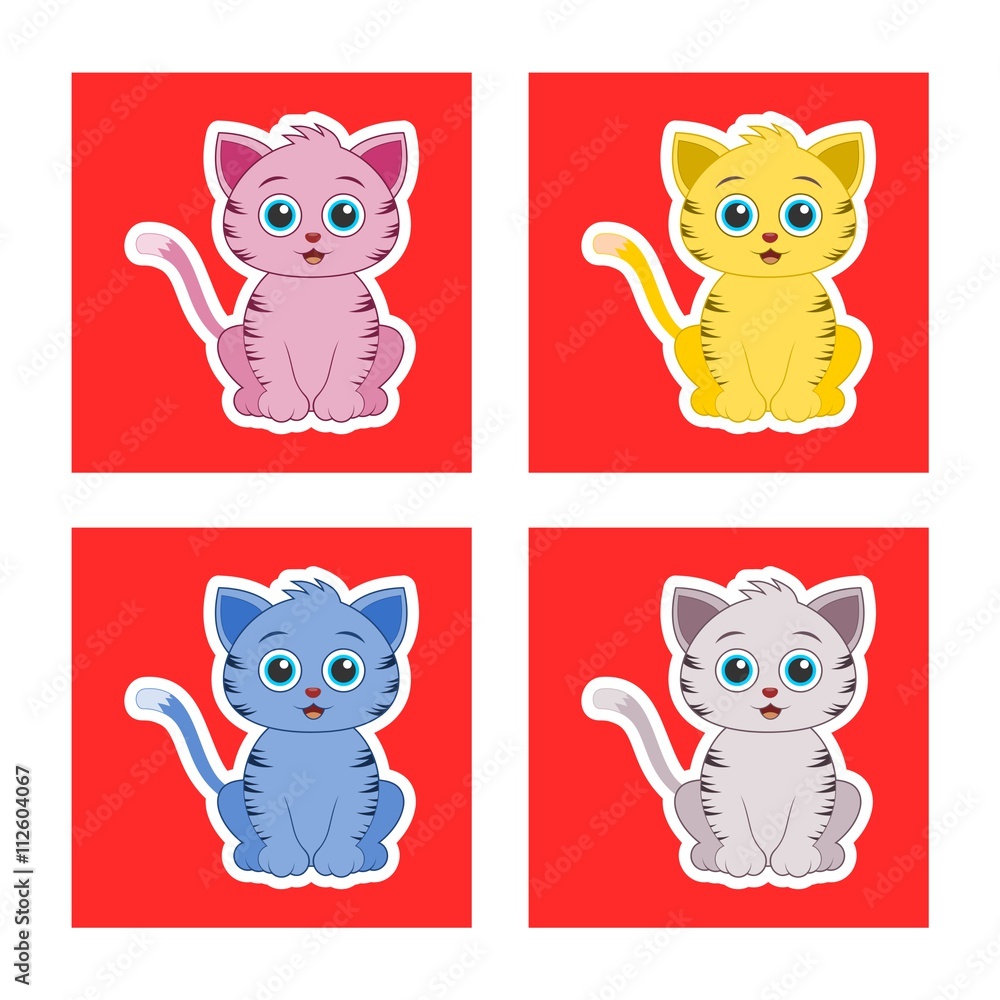 Illustration of Very Cute Cats set