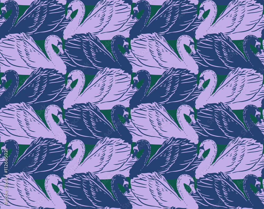 custom made wallpaper toronto digitalvector seamless gentle romantic graphical swan birds regular pattern, linear placement, outlined silhouettes  