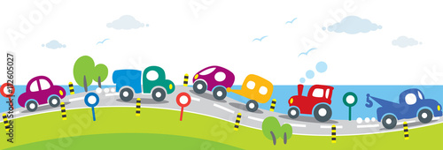 Horizontal seamless background of Cars on the road
