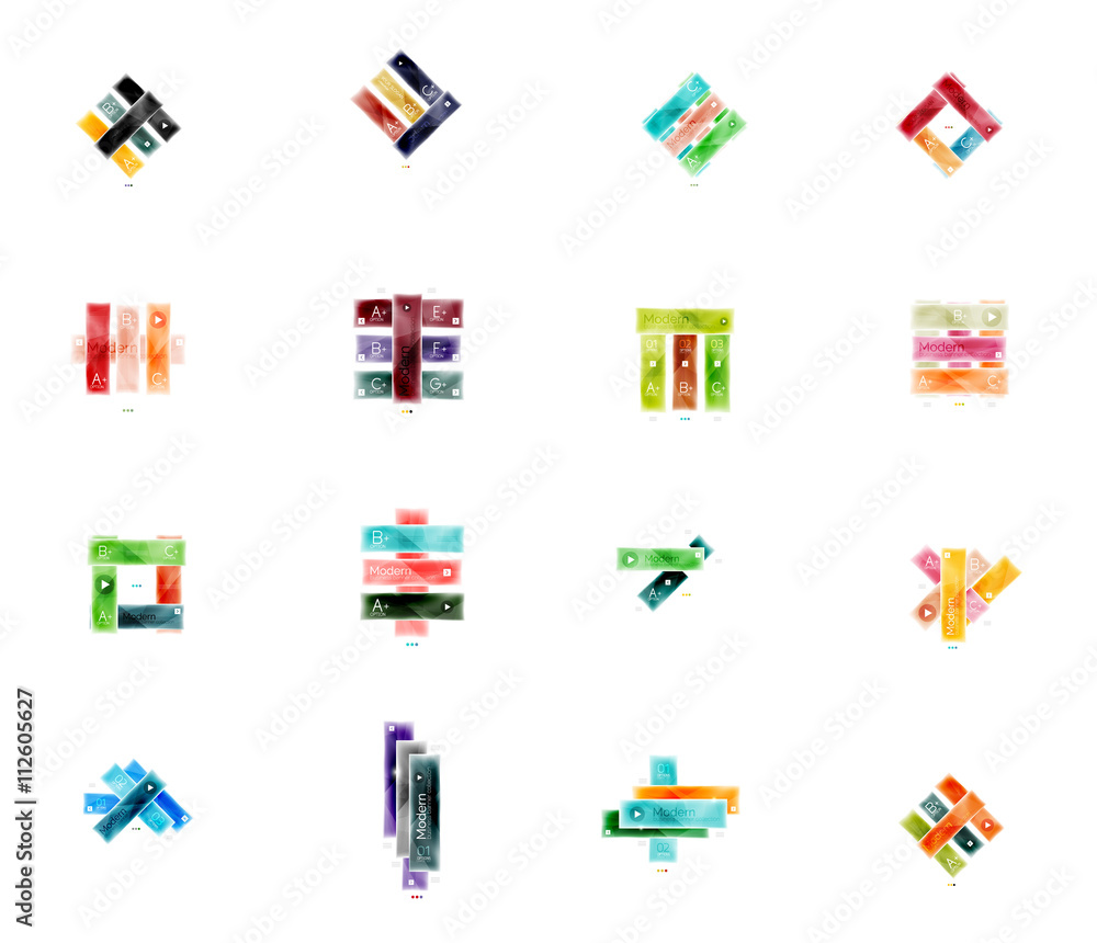 Collection of glossy paper geometric business infographics layouts Collection of glossy paper geometric business infographics layouts