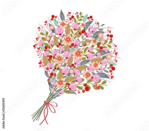 Watercolor flowers bouquet, on white background