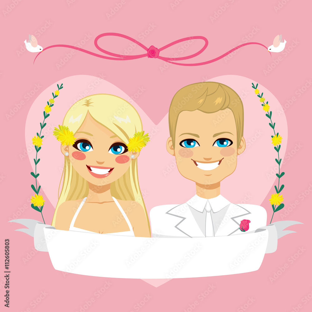 Beautiful pink Save The Date design composition showing blonde couple portrait with empty banner Beautiful pink Save The Date design composition showing blonde couple portrait with empty banner