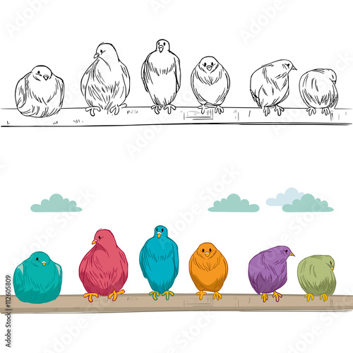 Cute group of birds of diff...